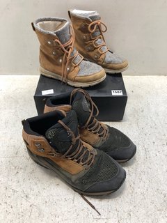2 X ASSORTED FOOTWEAR ITEMS TO INCLUDE SOREL TAN/GREY BOOTS IN UK SIZE 5 TO INCLUDE HAGLOFS BROWN WALKING BOOTS IN UK SIZE 12: LOCATION - AR14