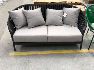 JOHN LEWIS & PARTNERS CHUNKY WEAVE 2 SEATER GARDEN SOFA IN GRAPHITE/LIGHT GREY - RRP £799.99: LOCATION - A4