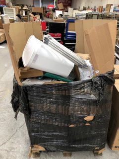 PALLET OF ASSORTED ITEMS TO INCLUDE BELACO CONVECTOR HEATER & WHITE TALL PLASTIC LAUNDRY BIN WITH LID: LOCATION - B5 (KERBSIDE PALLET DELIVERY)