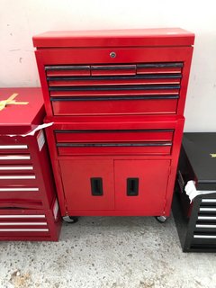 2 X 8 DRAWER METAL STACKABLE & PORTABLE STORAGE BOXES IN RED WITH BLACK HANDLES: LOCATION - A1