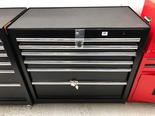 6 DRAWER LARGE METAL TOOL STORAGE UNIT IN BLACK WITH SILVER HANDLES TO INCLUDER KEYS: LOCATION - A1