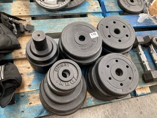 QTY OF ASSORTED HOME GYM DUMBBELL/BARBELL WEIGHTED DISCS: LOCATION - B3