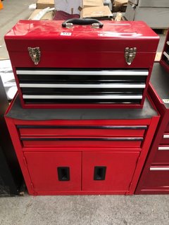 2 DRAWER 2 DOOR TOOL CHEST IN RED TO INCLUDE PORTABLE TOOLBOX IN RED: LOCATION - A2