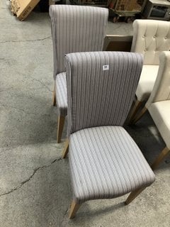 PAIR OF JOHN LEWIS & PARTNERS EVELYN STRIPE DINING CHAIRS IN MULTI BLUE STRIPE - RRP £498: LOCATION - B1