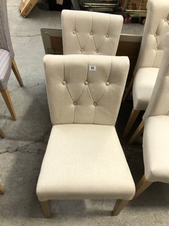 PAIR OF JOHN LEWIS & PARTNERS MARGO BUTTON BACK STYLE DINING CHAIRS IN NATURAL SAGA TWEEDY BLEND FABRIC - RRP £199: LOCATION - B1