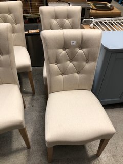 PAIR OF JOHN LEWIS & PARTNERS EVELYN BUTTON BACK STYLE DINING CHAIRS IN NATURAL SAGA TWEEDY BLEND AND BEECH - RRP £550: LOCATION - B1