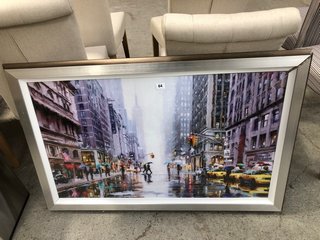(COLLECTION ONLY) RAINFALL ON 5TH AVENUE BY MACNEIL LARGE FRAMED WALL ART PRINT IN ANTIQUE BRUSHED SILVER FRAME : SIZE 112 X 72 CM - RRP £160: LOCATION - B1