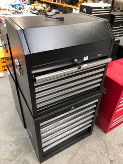 6 DRAWER TOOL CABINET IN BLACK TO INCLUDE MATCHING 6 DRAWER TOP TOOL CHEST - COMBINED RRP £609: LOCATION - B2
