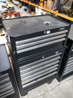 6 DRAWER WHEELED TOOL CABINET IN BLACK TO INCLUDE 3 DRAWER MID TOOL CHEST IN BLACK - COMBINED RRP £480: LOCATION - B2