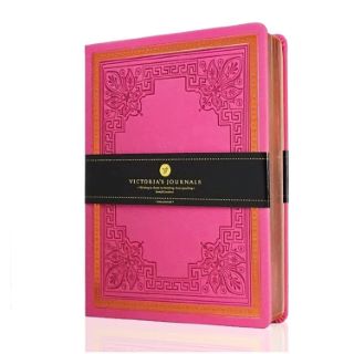17 X VICTORIA'S JOURNALS VINTAGE NOTEBOOK, CLASSIC A5 JOURNAL, LEATHER HARD COVER, HARDBACK NOTEBOOK, QUALITY DESIGN DIARY (PINK) - TOTAL RRP £306: LOCATION - A