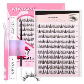 18 X WIWOSEO DIY LASH EXTENSION KIT CLUSTER LASHES KIT INDIVIDUAL EYELASHES WITH BOND AND SEAL LASH GLUE RUSSIAN LASHES CLUSTER EYELASH EXTENSION KIT FOR SELF APPLICATION AT HOME - TOTAL RRP £135: LO