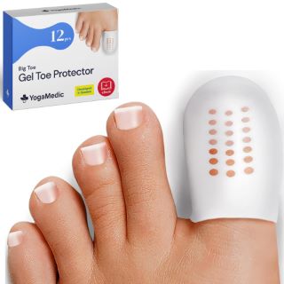 33 X YOGAMEDIC TOE PROTECTOR FOR ALL TOES- CUTTABLE 12 PCS CORN, BLISTER, BUNION, CALLUS, HAMMER TOE, INGROWN TOENAIL PREVENTION & PROTECTION, TOE SILICONE CAP PROTECTION- TOE SLEEVE OF SOFT GEL MATE