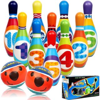 7 X STAY GENT KIDS BOWLING SET SKITTLES GAME 10 PINS AND 2 BALLS FOR KIDS AND TODDLERS, SOFT BOWLING SET 10 MULTI-COLOURED INDOOR OUTDOOR EDUCATIONAL TOYS FOR CHILDREN 3+ YEARS OLD - TOTAL RRP £145: