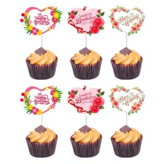 42 X HAPPY BIRTHDAY CAKE TOPPERS - 12PCS BIRTHDAY CUPCAKE TOPPERS PINK HEART FLOWER CAKE PICKS CAKE DECORATIONS FOR BIRTHDAY MOTHERS DAY BEST MOM THEME PARTY SUPPLIES - TOTAL RRP £139: LOCATION - B