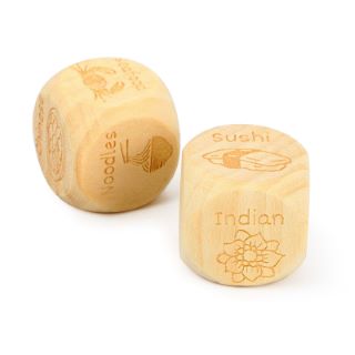 32 X WOODEN FOOD DECISION DICE, DATE NIGHT DICE WITH 12 FOOD PATTERNS, CHRISTMAS VALENTINES BIRTHDAY FOR BOYFRIEND GIRLFRIEND - TOTAL RRP £133: LOCATION - B