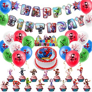 14 X WIRHAUT 40PCS BIRTHDAY BALLOONS DECORATION, SPIDEY AND HIS AMAZING FRIENDS LATEX BALLOONS PARTY DECORATION BALLOONS SET WITH HAPPY BIRTHDAY BANNER CAKE DECORATIONS - TOTAL RRP £128: LOCATION - C