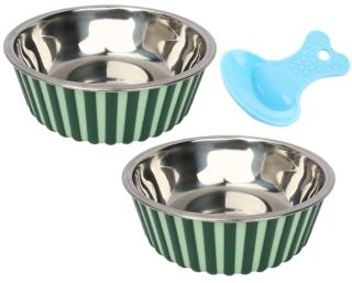 15 X KUTI KAI 2-IN-1 STAINLESS STEEL DOG BOWLS NON SLIP REMOVABLE DOGS FEEDING BOWLS FOOD WATER BOWLS WITH NON-SLIP SILICONE SOLE AND PET FOOD SCOOP 2PCS/SET (GREEN, S) - TOTAL RRP £112: LOCATION - C