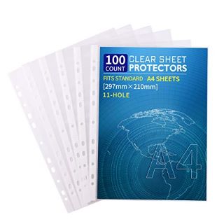 13 X SRVNPIOY 100PCS A4 PLASTIC PUNCHED POCKETS, 40 MICRON, CLEAR POLY DOCUMENT FILES POCKET SLEEVE FOR OFFICE SCHOOL, TOP OPENING STRIP SHEET PROTECTOR - TOTAL RRP £156: LOCATION - A