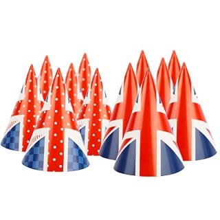 38 X 12 PCS UNION JACK HATS, UNION JACK PARTY SUPPLIES FOR KING CHARLES CORONATION DECORATIONS 2023, CORONATION HATS WITH STRING, PARTY HATS FOR ADULTS, KIDS(6 PCS STYLE 1+6 PCS STYLE 2 NO TASSEL) -