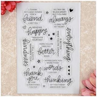 34 X KWAN CRAFTS WORD FRIEND THANK YOU STAR EVERYTHING IS BETTER CLEAR STAMPS FOR CARD MAKING DECORATION AND DIY SCRAPBOOKING - TOTAL RRP £187: LOCATION - E