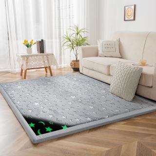 3 X BUYBYME CORAL VELVET RUG, 3CM THICK CRAWLING CARPET WITH NON-SLIP FLUFFY SHORT PILE, MODERN WASHABLE SOFT MAT, PERFECT CARPETS FOR YOGA, EXERCISE AND CRAWLING (LUMINOUS MOON,150X200 CM) - TOTAL R