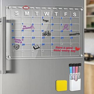 10 X ACRYLIC MAGNETIC DRY ERASE CALENDAR FOR FRIDGE, TOYA JECO 17"X 12" CLEAR DRY ERASE BOARD FOR REFRIGERATOR, REUSABLE MONTHLY PLANNER BOARD INCLUDES 4 MARKERS 1 ERASER 1 PEN HOLDER (CALENDAR) - TO