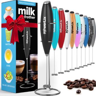 20 X POWERLIX MILK FROTHER HANDHELD WHISK - ELECTRIC MILK FROTHER FOAMER WITH STAINLESS STEEL STAND,15-20S, POWERFUL 19000 RPM, MINI DRINK MIXER COFFEE FROTHER FOR LATTE, CAPPUCCINO, HOT CHOCOLATE -
