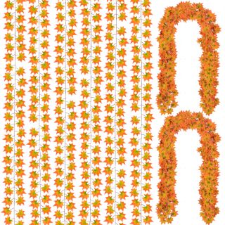 13 X CQURE 24PCS AUTUMN FALL LEAF GARLAND, HANGING FALL VINES MAPLE GARLAND ARTIFICIAL FALL MAPLE LEAVES GARLAND THANKSGIVING DECOR FOR HOME WEDDING FIREPLACE PARTY(RED GREEN) - TOTAL RRP £141: LOCAT