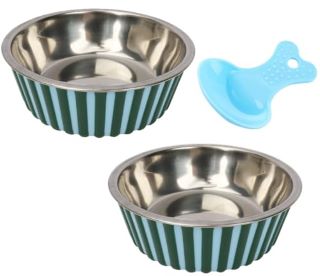 15 X KUTI KAI 2-IN-1 STAINLESS STEEL DOG BOWLS NON SLIP REMOVABLE DOGS FEEDING BOWLS FOOD WATER BOWLS WITH NON-SLIP SILICONE SOLE AND PET FOOD SCOOP 2PCS/SET (BLUE, S) - TOTAL RRP £112: LOCATION - I