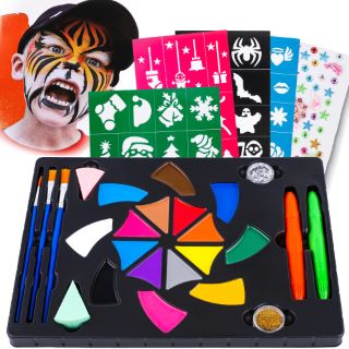 13 X MAYMO FACE PAINT PROFESSIONAL FACE PAINTING KIT HALLOWEEN MAKE UP SET WATER BASED BODY PAINT 16 COLOURS WITH ART STICKER PAINTING BRUSH ART SHOW COSPLAY MAKEUP FOR CHILDREN AND ADULT FESTIVALS -