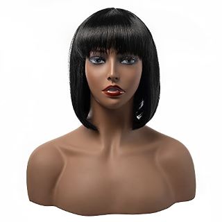 7 X FESTIVAL PARTY BLACK SHORT STRAIGHT BOB WIG WITH FRINGE, FOR WOMEN GIRLS, HEAT RESISTANT SYNTHETIC FIBER, DAILY USE COSTUME COSPLAY PARTY HAIR, 12 INCH - TOTAL RRP £105: LOCATION - I