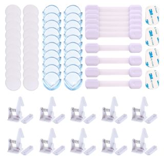 8 X AIGU 60 PCS UNIVERSAL SOCKET COVERS AND CLEAR CORNER PROTECTOR, SAFE AND DURABLE CHILD SAFETY CUPBOARD LOCKS, STURDY AND ADJUSTABLE CUPBOARD DOOR STRAP LOCKS FOR CABINETS, DRAWERS AND BEDROOMS -