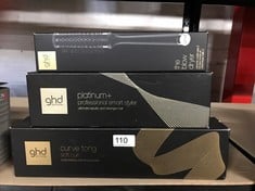 QTY OF ITEMS TO INCLUDE GHD THE BLOW DRYER - CERAMIC RADIAL HAIR BRUSH (SIZE 2-35MM), COLOR- BLACK: LOCATION - BACK RACK