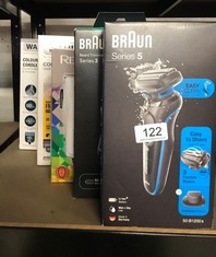 QTY OF ITEMS TO INCLUDE BRAUN SERIES 5 ELECTRIC SHAVER, WITH PRECISION TRIMMER ATTACHMENT FOR MOUSTACHE & SIDEBURNS TRIMMING, 100% WATERPROOF, 50-B1200S, BLUE RAZOR, RATED WHICH BEST BUY: LOCATION -