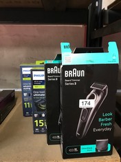 QTY OF ITEMS TO INCLUDE BRAUN BEARD TRIMMER SERIES 3 3410, ELECTRIC BEARD TRIMMER FOR MEN, INCL. ULTRA-SHARP BLADE, 40 LENGTH SETTINGS, STYLING TOOLS, RECHARGEABLE 50-MIN CORDLESS RUNTIME & WASHABLE: