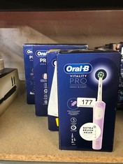 QTY OF ITEMS TO INCLUDE ORAL-B VITALITY PRO ELECTRIC TOOTHBRUSHES FOR ADULTS, GIFTS FOR HIM / HER, 1 HANDLE, 2 TOOTHBRUSH HEADS, 3 BRUSHING MODES INCLUDING SENSITIVE PLUS,  PURPLE: LOCATION - A RACK
