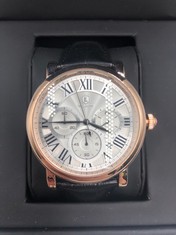 MENS LOUIS LACOMBE CHRONOGRAPH WATCH – MULTI FUNCTION DIAL WITH DATE – ROMAN NUMERAL DIAL – LEATHER STRAP - EST £420: LOCATION - B1