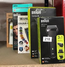 QTY OF ITEMS TO INCLUDE BRAUN SERIES 3 STYLE & SHAVE ELECTRIC SHAVER, FOR MEN WITH PRECISION BEARD TRIMMER AND 5 COMBS, GIFTS FOR MEN,  300BT, BLACK RAZOR: LOCATION - A RACK
