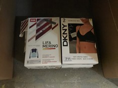 QTY OF ASSORTED ADULT CLOTHING TO INCLUDE WOMENS DKNY SPORTS BRA SMALL: LOCATION - C2