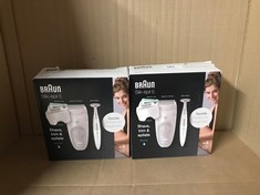 2X BRAUN SILK-ÉPIL 5 BEAUTY SET WOMEN'S EPILATOR FOR HAIR REMOVAL, RAZOR ATTACHMENTS, TRIMMER AND MASSAGE FOR BODY INCLUDES BIKINI TRIMMER, BAG, GIFT FOR WOMEN, 5-825, WHITE/GREY: LOCATION - BACK RAC