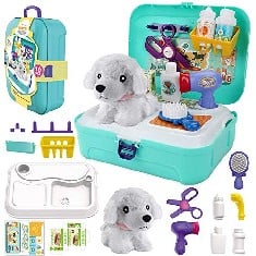 11 X STAY GENT VET ROLE PLAY FOR KIDS, PET CARE KIT TOY CHILDREN DOCTORS SET GROOMING FEEDING DOG BACKPACK, PLUSH PUPPY DOG PRETEND PLAY KIT LEARNING BACKPACK GIFTS FOR BOYS AND GIRLS 3 4 5 6 YEARS O
