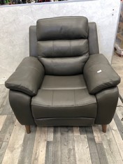 GREY LEATHER ARMCHAIR : LOCATION - FLOOR(COLLECTION OR OPTIONAL DELIVERY AVAILABLE)