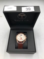 MENS TALIS CO CHRONOGRAPH WATCH - MOON PHASE MOVEMENT - GENUINE LEATHER STRAP: LOCATION - A RACK