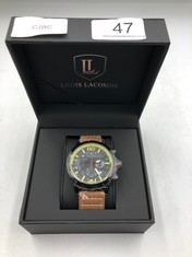 MENS LOUIS LACOMBE CHRONOGRAPH WATCH - 3 SUB DIALS - BLACK CASE - LEATHER STRAP RRP £395: LOCATION - A RACK