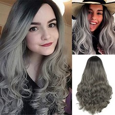 9 X OMBRE GREY WIG LONG WAVY WIG FOR WOMEN SYNTHETIC HEAT RESISTANT WIG FOR DAILY PARTY COSTUME HALLOWEEN - TOTAL RRP £109: LOCATION - A RACK