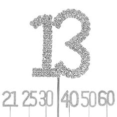 103 X JJ ONLINE STORE CAKE DIAMANTE RHINESTONE ANNIVERSARY BIRTHDAY ENGAGEMENT PARTY TOPPERS 16 18 21 25 30 40 50 60 70 80 (NUMBER 13), MULTICOLOURED - TOTAL RRP £256: LOCATION - A RACK