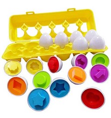 12 X SIPO BUY MATCHING PUZZLE EGGS EDUCATIONAL GEOMETRIC TOYS, 12 PACK COLOUR SHAPE SORTING RECOGNITION EGGS SET PRESCHOOL SIMULATION MONTESSORI LEARNING PUZZLE TOY FOR TODDLERS BOYS GIRLS - TOTAL RR