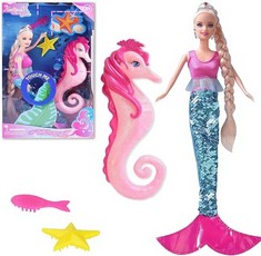 15 X MERMAID PRINCESS DOLL PLAYSET & SEAHORSE PLAY GIFT FOR KIDS, COLOR CHANGING MERMAID TAIL BY REVERSING SEQUINS, 12" FASHION LITTLE MERMAID DRESS DOLL AND ACCESSORIES, MERMAID TOYS GIFT FOR GIRLS