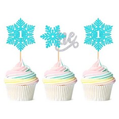 44 X BLUMOMON 24PCS SNOWFLAKE ONE CUPCAKE TOPPERS SILVER AND BLUE GLITTER WINTER SNOWFLAKE 1ST BIRTHDAY PARTY CUPCAKE PICKS SNOWFLAKE THEME BABY SHOWER FIRST BIRTHDAY PARTY CAKE DECORATIONS SUPPLIES