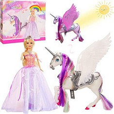 5 X YELLOW RIVER 2023 RAINBOW BRAIDED HAIR UNICORN PRINCESS DOLL PLAYSET, 12" FASHION FAIRYTALE DOLL, COLOR CHANGE WHITE UNICORN TOY DOLL WITH HORSE MANE BRUSH, UNICORN GIFT FOR GIRLS - TOTAL RRP £11